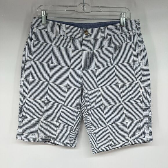 L.L. Bean Pants - L.L. Bean Seersucker Shorts Womens 8 Blue Favorite Fit Chino Patchwork Stripe